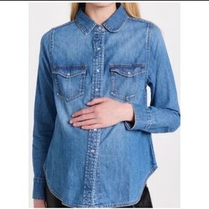 Hatch Maternity The Mama Denim Maternity Button Down Shirt Large